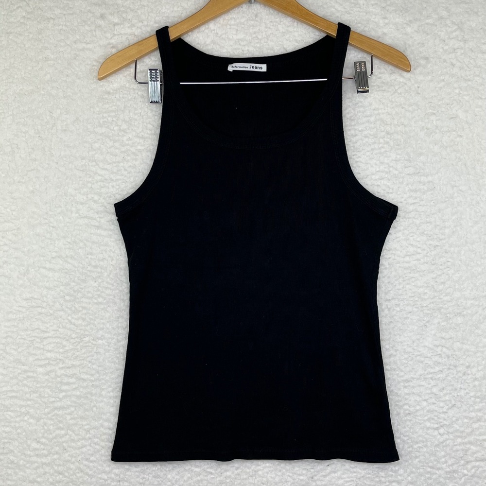 Reformation Jeans Womens Ribbed Tank Top‎ Black Scoop Neck Sleeveless S